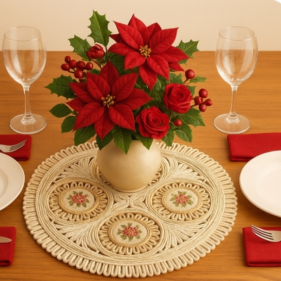 Unique Vintage Other - ⭐️ Host Pick ⭐️ Vintage Wicker Trivet Table Topper with needlepoint accent